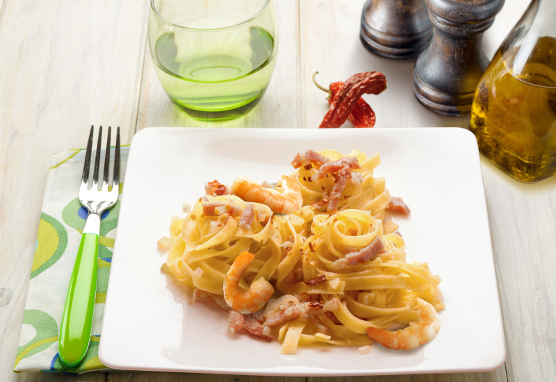 Pasta gamberi e guanciale - Kings